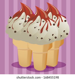 Vector Ice Cream On A Pink Striped Background