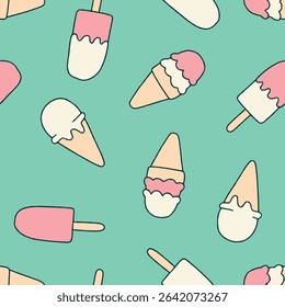 Vector Ice Cream Pattern Repeat Seamless for Wallpaper Background Cover Packaging