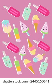 Vector ice cream pattern, vector seamless summer pattern, sweet desserts, ice cream, ice cream pattern flat illustration