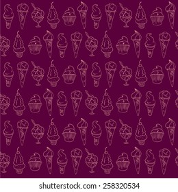 Vector ice cream pattern. Seamless background. Dessert ornament.