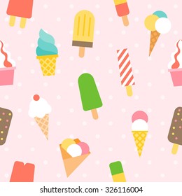 Vector ice cream pattern seamless background, flat design