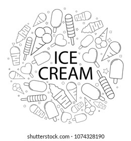 Vector ice cream pattern with word. Ice cream background