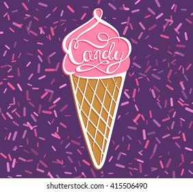 Vector ice cream  poster. Colorfrul cartoon illustration. 