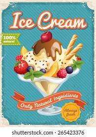 Afiche de crema vectorial en estilo vintage con elementos tipográficos