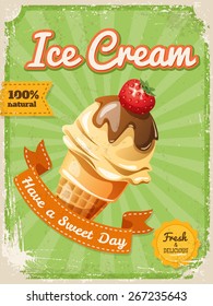 Vector Ice cream poster in vintage style with typography elements