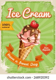 Vector Ice cream poster in vintage style with typography elements