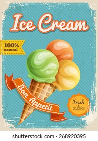 Vector Ice cream poster in vintage style with typography elements