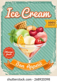 Vector Ice cream poster in vintage style with typography elements