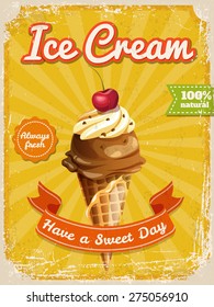 Vector Ice Cream Poster In Vintage Style With Typography Elements