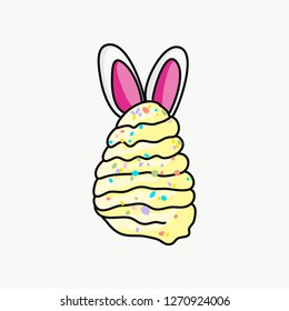 Vector of an ice cream with rabbit ears decorated with colorful candies.