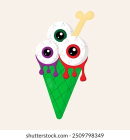 vector ice cream scary eyes. Spooky ice cream. Halloween time