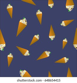 Vector Ice Cream Seamless Pattern on Blue Background