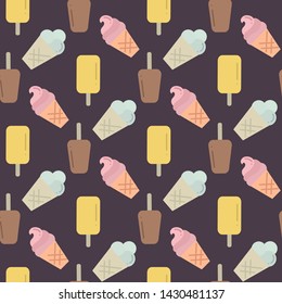 Vector ice cream seamless pattren ,collection,pictogram,symbol.Sweet food sign iisolated on a brown background in flat style