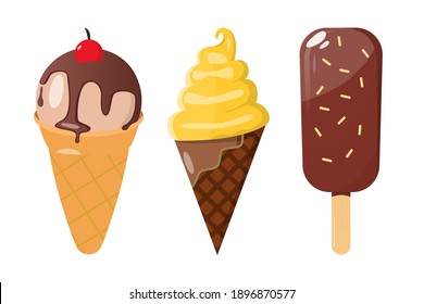 Vector ice cream set. Cartoon colorful icons illustration isolated on white background