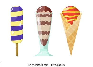 Vector ice cream set. Cartoon colorful icons illustration isolated on white background
