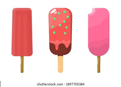 Vector ice cream set. Cartoon colorful icons illustration isolated on white background