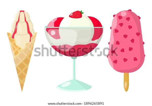 Vector ice cream set. Cartoon colorful\
icons illustration isolated on white\
background