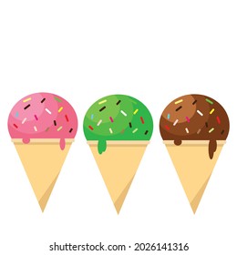 Vector ice cream set, chocolate icecreams with strawberries and lemon