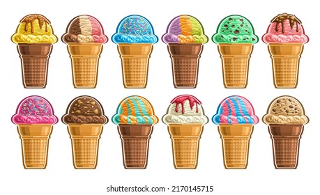 Ice cream vector illustration, icecream scoops and cone cartoon