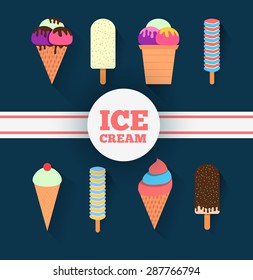 Vector ice cream set for design. Eight colorful ice-cream signs collection.