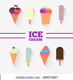 Vector ice cream set for design. Eight colorful ice-cream signs collection.
