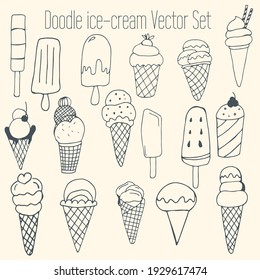 VECTOR ICE CREAM SET IN DOODLE STYLE 