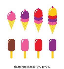 Vector ice cream set flat icons isolated.