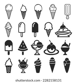 Vector ice cream set icon cone popsicle glaze ice cream coffee plate portion street food cafe fast