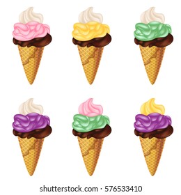 Vector ice cream set on a white background.