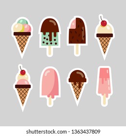 Vector ice cream silhouette stickers. Illustration in doodle style for gelateria shop or product