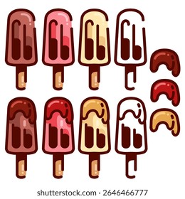 VECTOR ICE CREAM STICK SIMPLE WITH DIFFERENT FLAVOR AND CAN MIX STYLE SAUCE