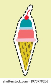 Vector ice cream sticker isolated on yellow background