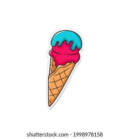 Pegatina de helado vectorial con corte de papel y estilo de contorno. vectorial lindo helado con colores brillantes y nítidos. Adecuado para pegatinas o material de verano