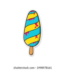 Vector ice cream sticker with paper cutout and outline style. vector cute ice cream with bright and sharp colors. Suitable for stickers or summer stuff