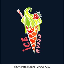 vector ice cream with strawberries sweet logo