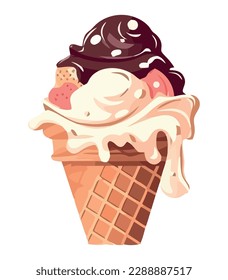 vector ice cream sundae, fresh and fun icon isolated