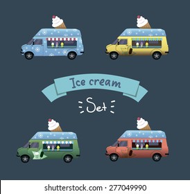 vector ice cream vans set