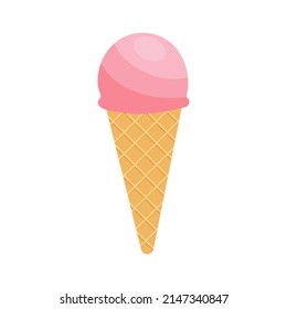 Vector ice cream in the waffle cone isolated on white background