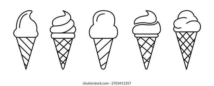 Vector ice cream waffle cone set.