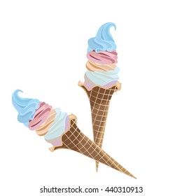 Vector Ice cream waffle cones Isolated on white background 