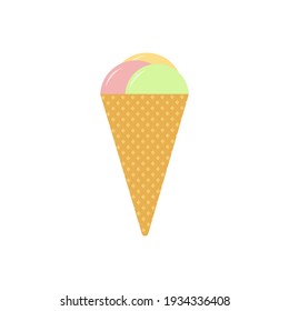 Vector ice cream waffle roll on white isolated background. Flat design. For various purposes of design.