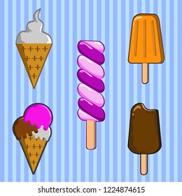 Vector Ice Creams set kid, celebrate or birthday template