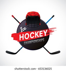 Vector of ice hockey championship badge and design elements.