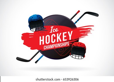 Vector of ice hockey championship badge and design elements.