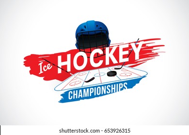 Vector of ice hockey championship badge and design elements.