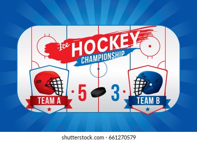 Vector of ice hockey championship with team competition and scoreboard.