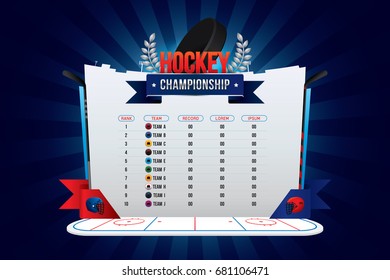 Vector of ice hockey championship with team competition and scoreboard.