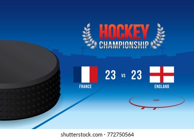 Vector of ice hockey championship with team competition and scoreboard.