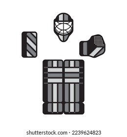 Vector ice hockey goalie equipment on white background.