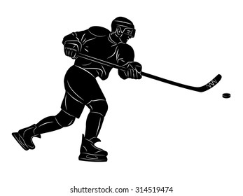 vector of ice hockey player sketch. black silhouette and white background 